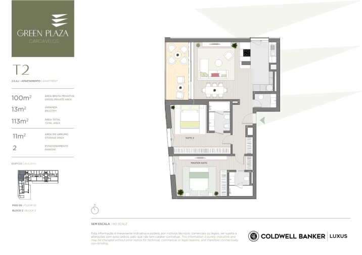 Apartamento T2 para Venda em Carcavelos e Parede Planta 1