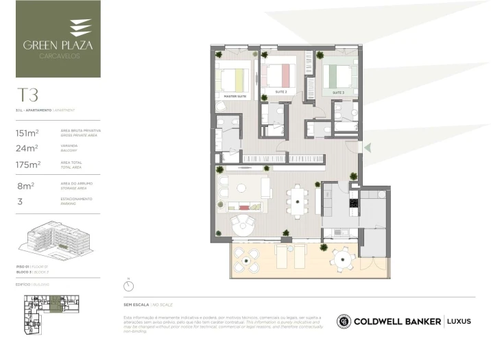 Apartamento T3 para Venda em Carcavelos e Parede Planta 1