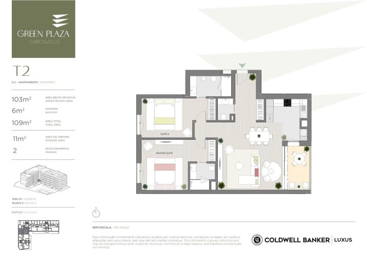 Apartamento T2 para Venda em Carcavelos e Parede Planta 1