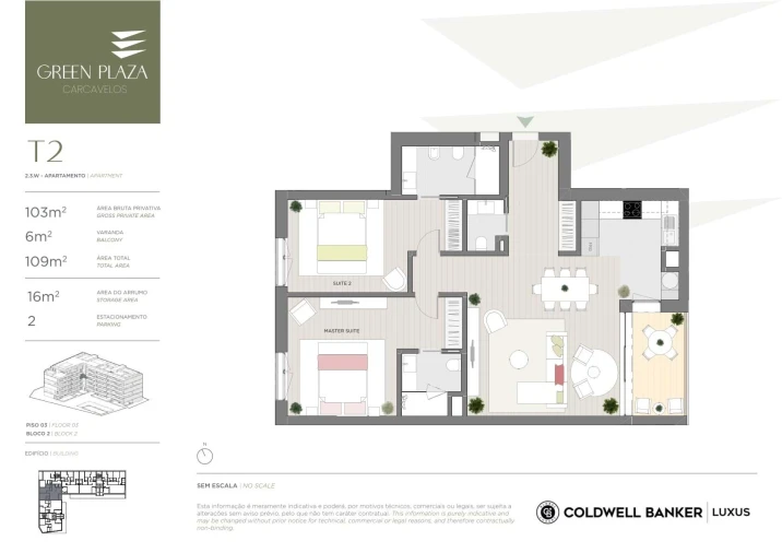 Apartamento T2 para Venda em Carcavelos e Parede Planta 1