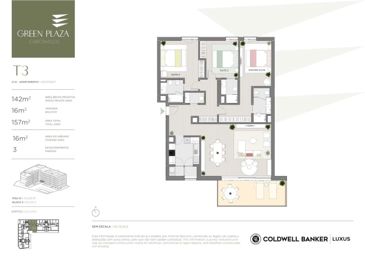 Apartamento T3 para Venda em Carcavelos e Parede Planta 1