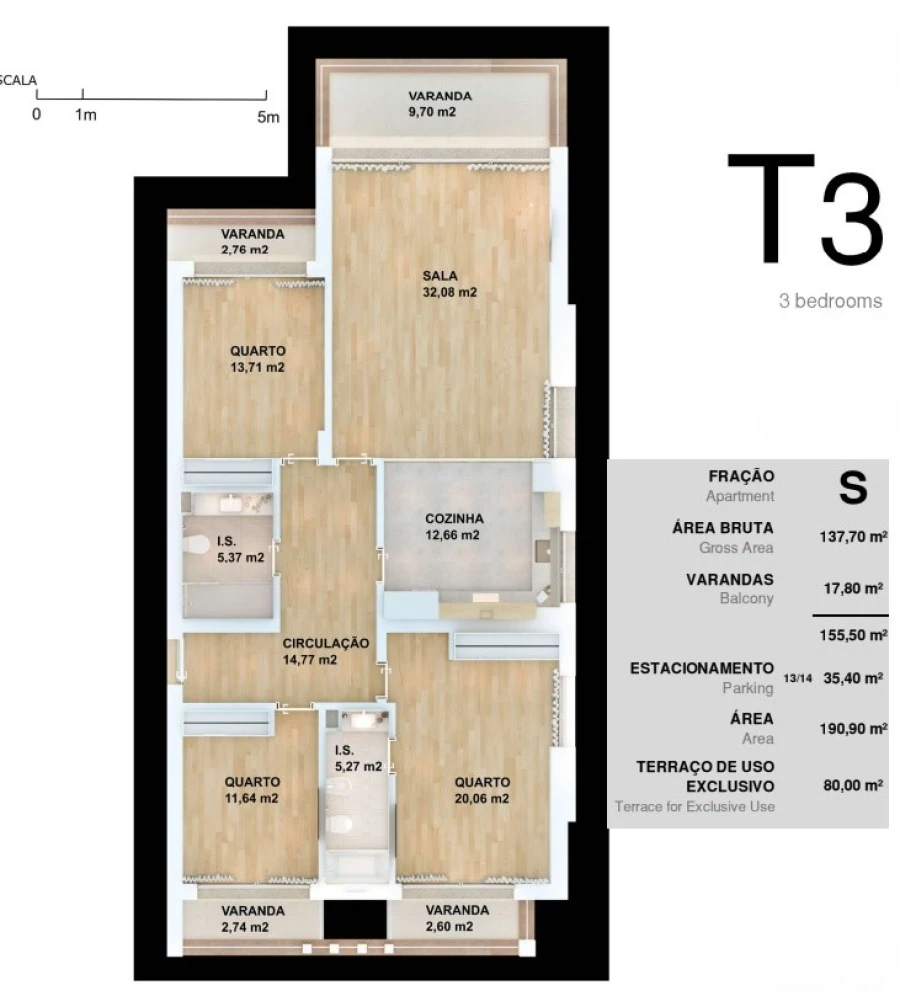 Apartamento T3 para Venda em Albufeira e Olhos de Água Planta 1