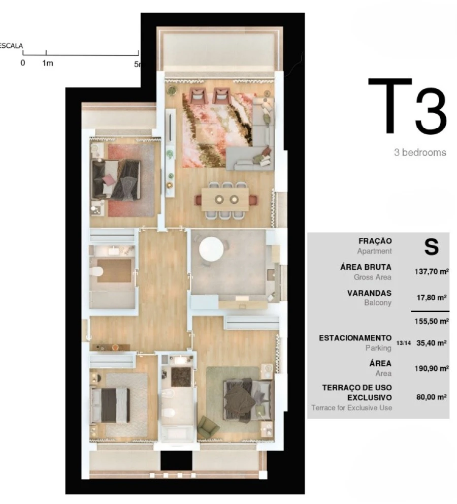 Apartamento T3 para Venda em Albufeira e Olhos de Água Planta 2