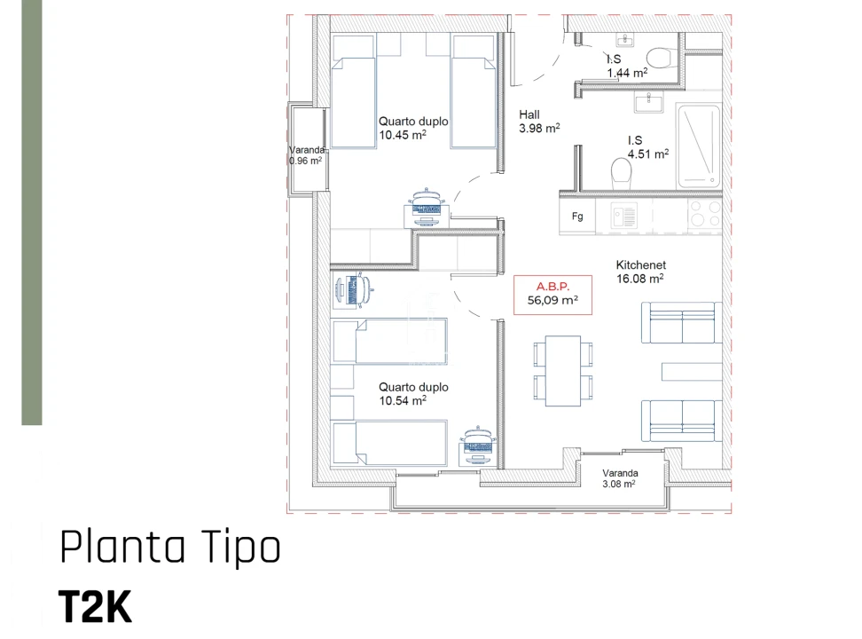 Apartamento T2 para Venda em Paranhos Planta 4