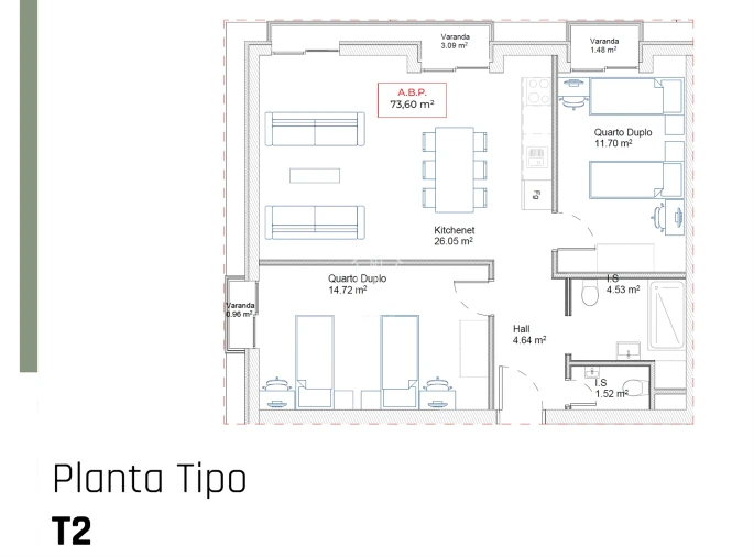 Apartamento T2 para Venda em Paranhos Planta 5