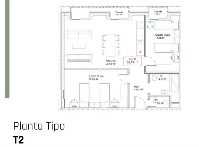 Apartamento T2 para Venda em Paranhos Planta 6