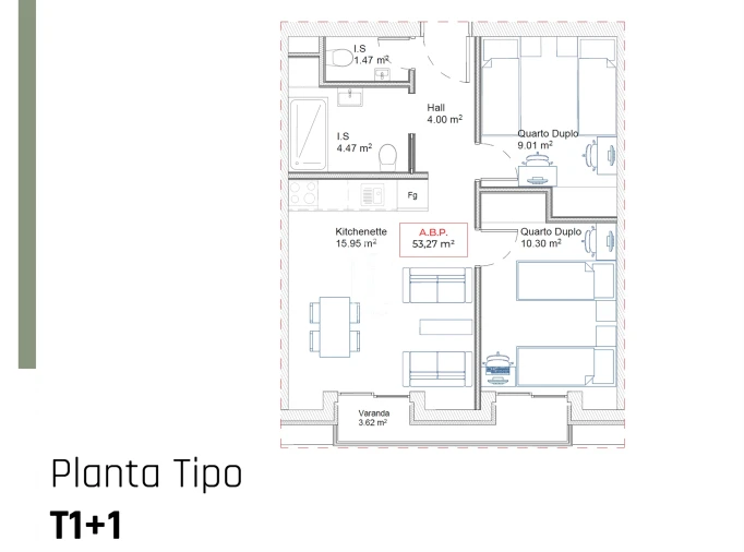 Apartamento T2 para Venda em Paranhos Planta 2