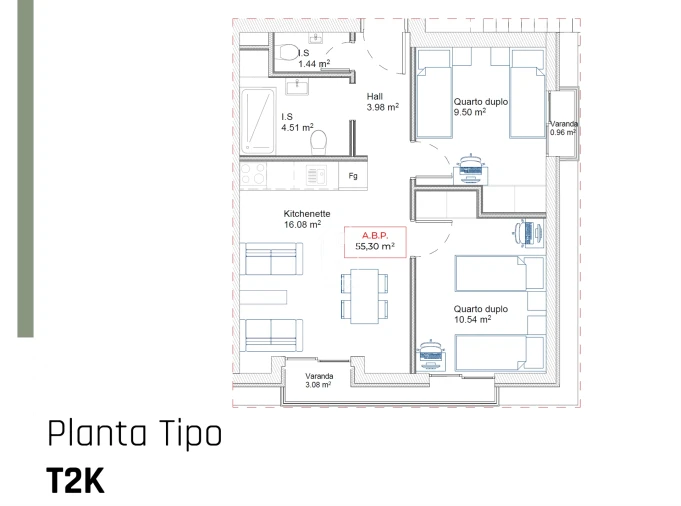 Apartamento T2 para Venda em Paranhos Planta 3