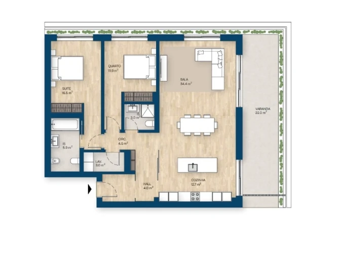 Apartamento T2 para Venda em Canidelo Planta 1