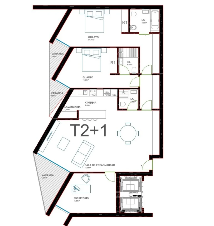 Apartamento T3 para Venda em Olhão Planta 1