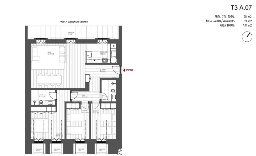 Apartamento T3 para Venda em Santo António Planta 1