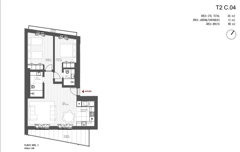 Apartamento T2 para Venda em Santo António Planta 1