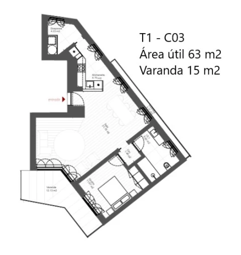 Apartamento T1 para Venda em Santo António