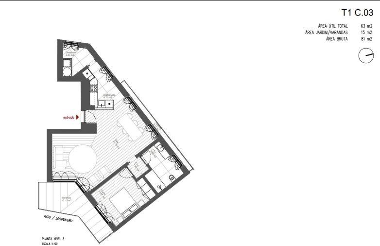 Apartamento T1 para Venda em Santo António Planta 1