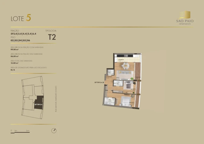 Apartamento T2 para Venda em Canidelo Planta 1