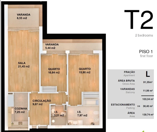 Apartamento T2 para Venda em Albufeira e Olhos de Água Planta 1