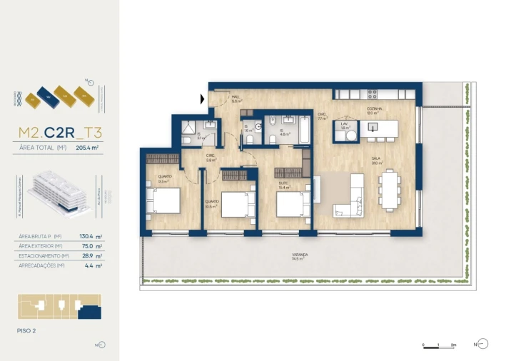 Apartamento T3 para Venda em Canidelo Planta 1