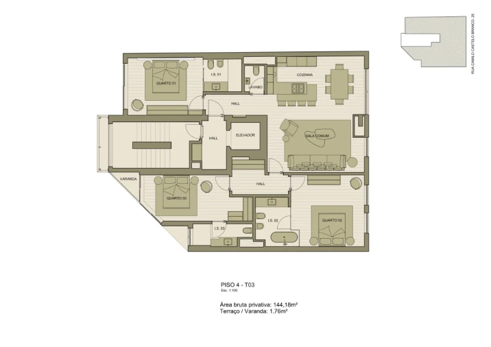 Apartamento T3 para Venda em Santo António Planta 1