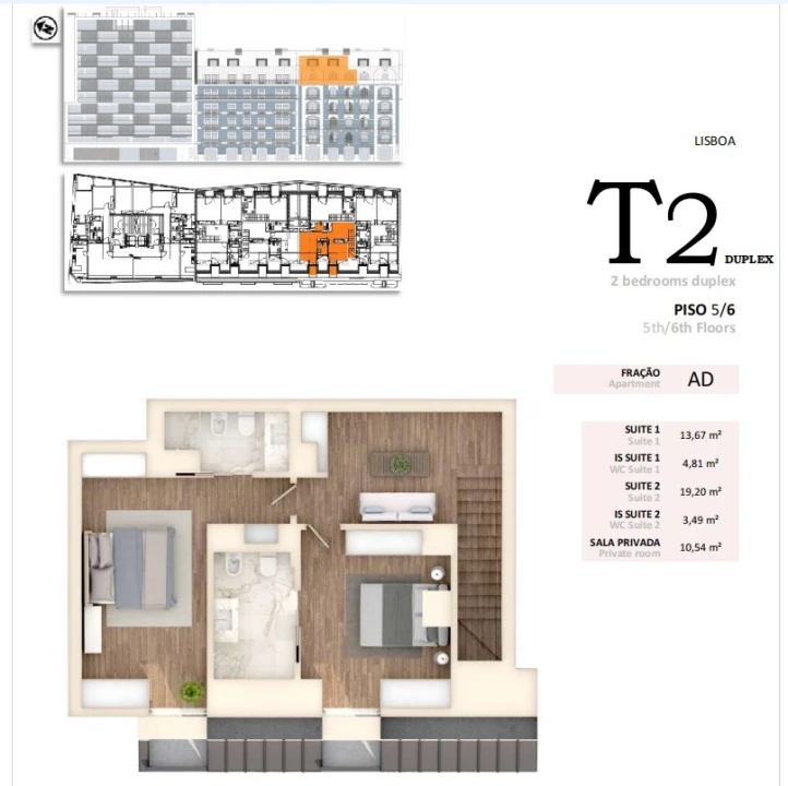 Apartamento T2 para Venda em Alvalade Planta 2