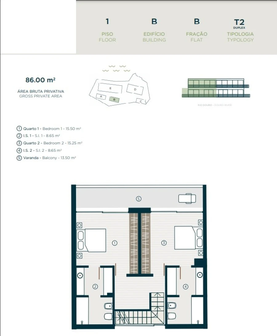 Apartamento T2 para Venda em Santa Marinha e São Pedro da Afurada Planta 1