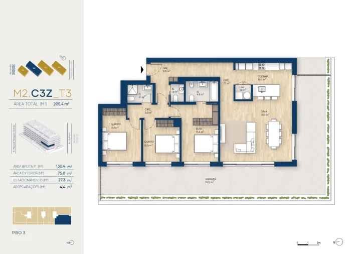 Apartamento T3 para Venda em Canidelo Planta 1