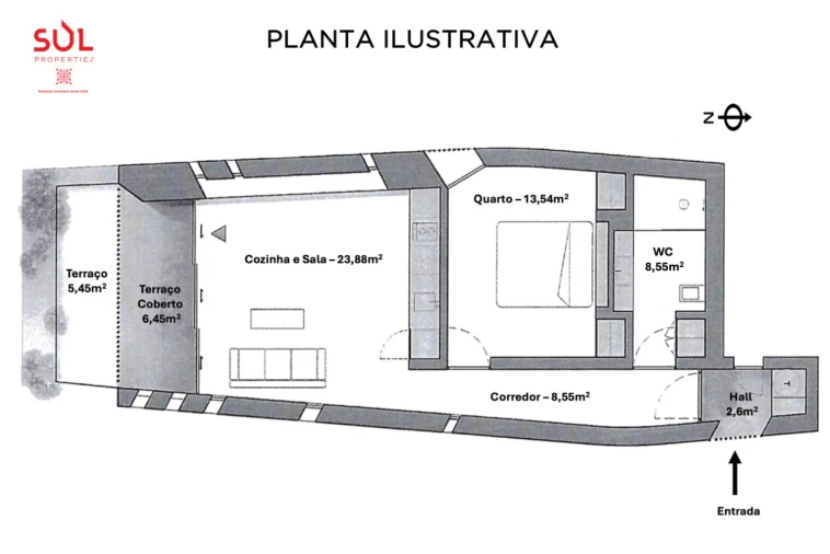 Apartamento T1 para Venda em Odiaxere Planta 1