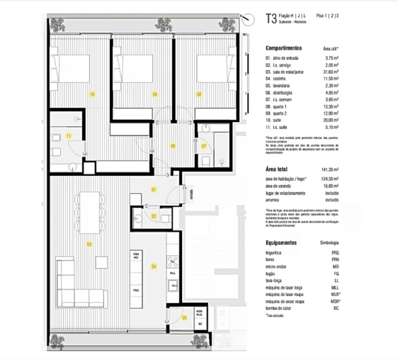 Apartamento T3 para Venda em Canidelo Planta 1
