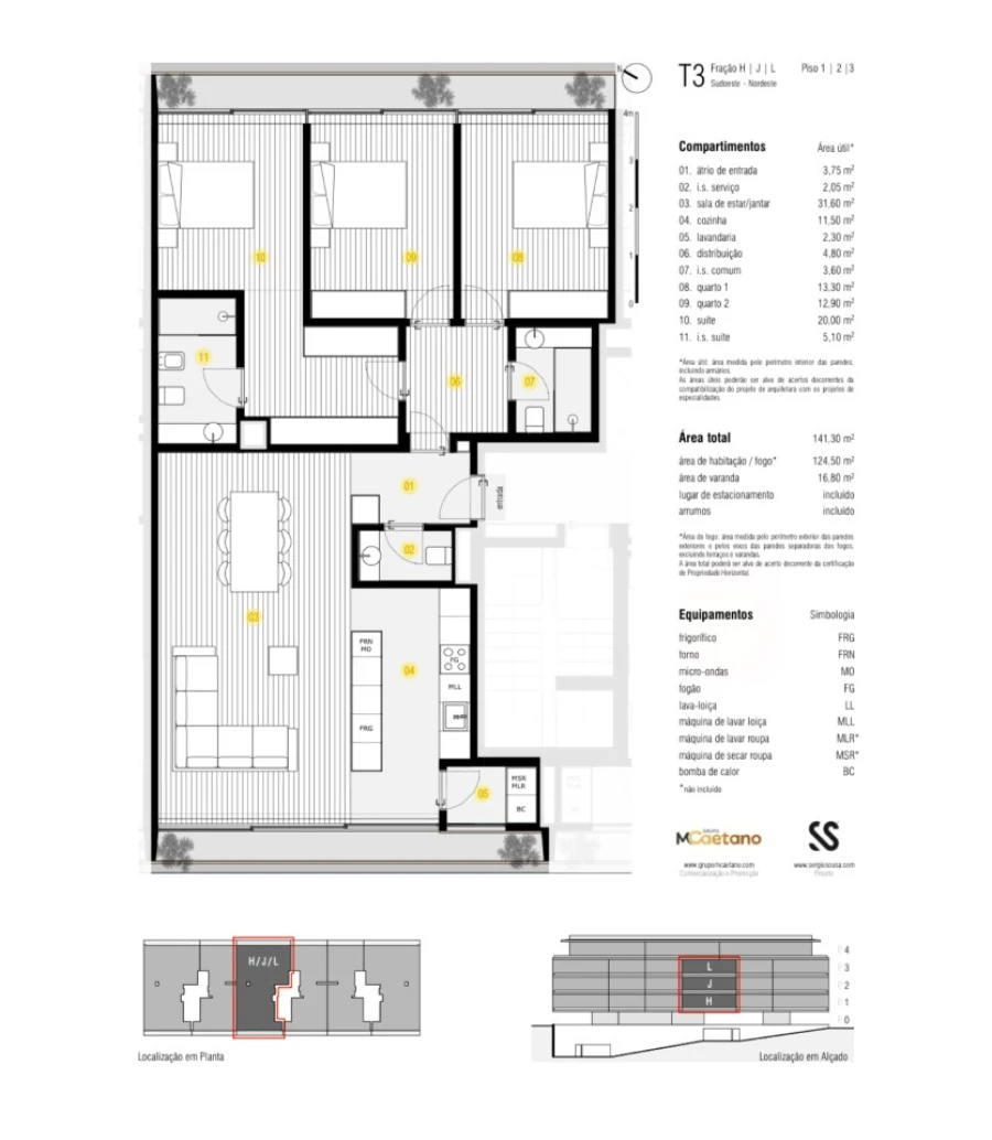 Apartamento T3 para Venda em Canidelo Planta 1
