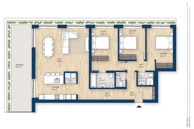 Apartamento T3 para Venda em Canidelo Planta 1