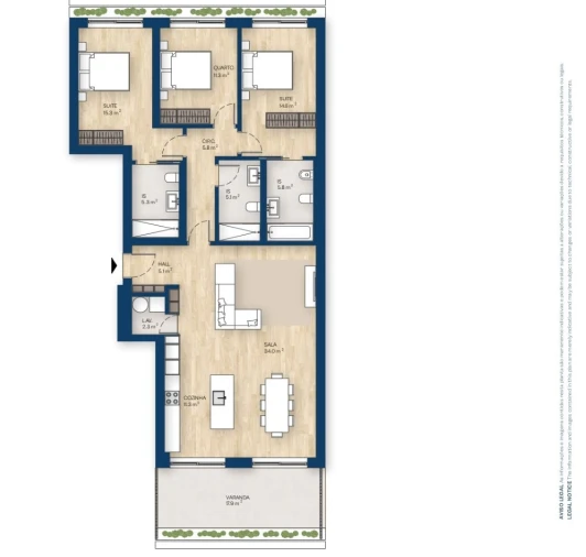 Apartamento T3 para Venda em Canidelo Planta 1