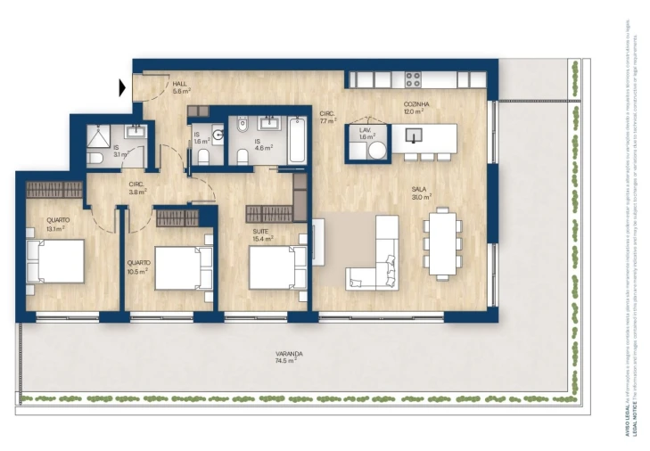 Apartamento T3 para Venda em Canidelo Planta 1