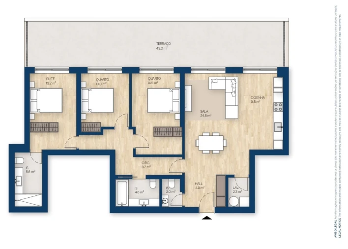 Apartamento T3 para Venda em Canidelo Planta 1