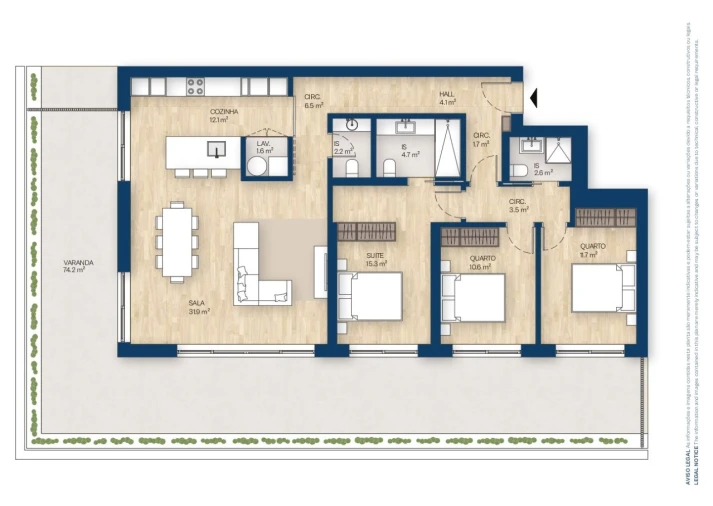 Apartamento T3 para Venda em Canidelo Planta 1