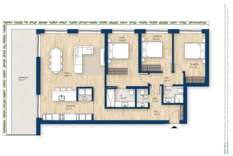 Apartamento T3 para Venda em Canidelo Planta 1