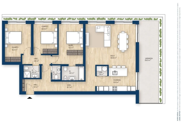 Apartamento T3 para Venda em Canidelo Planta 1
