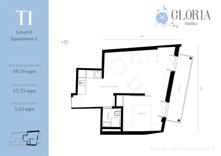 Apartamento T1 para Venda em Santo António Planta 1