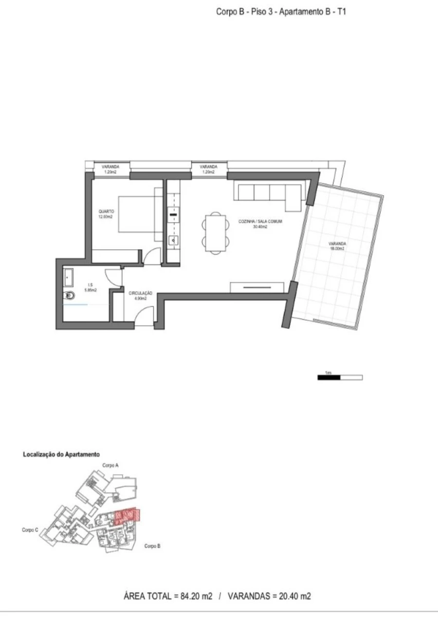 Apartamento T1 para Venda em Alvor Planta 1