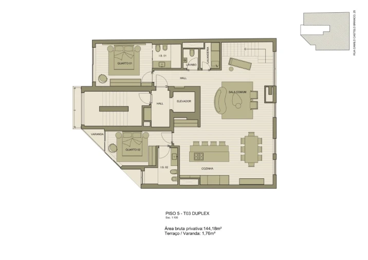 Apartamento T3 para Venda em Santo António Planta 1