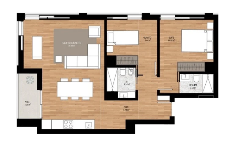 Apartamento T2 para Venda em Glória e Vera Cruz Planta 1