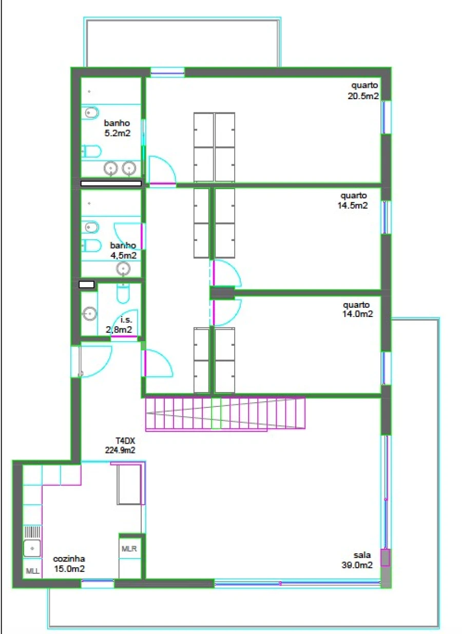 Apartamento T4 para Venda em Glória e Vera Cruz Planta 2