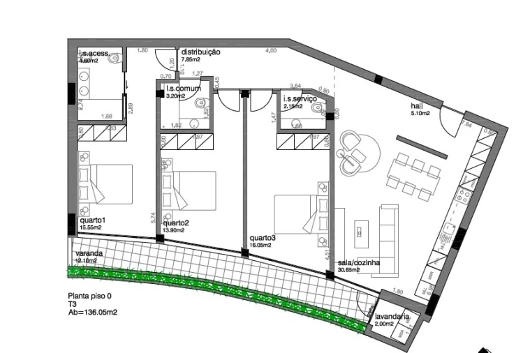 Apartamento T3 para Venda em Glória e Vera Cruz Planta 1