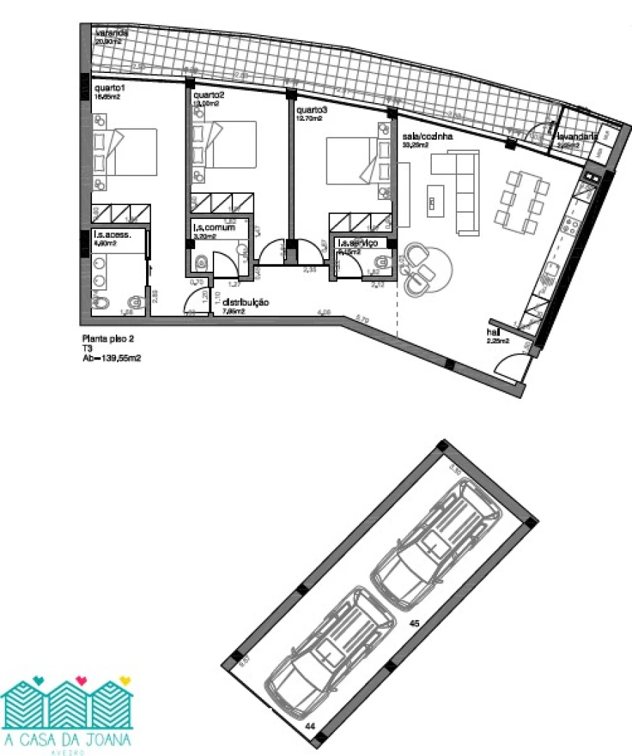 Apartamento T3 para Venda em Aradas Planta 1