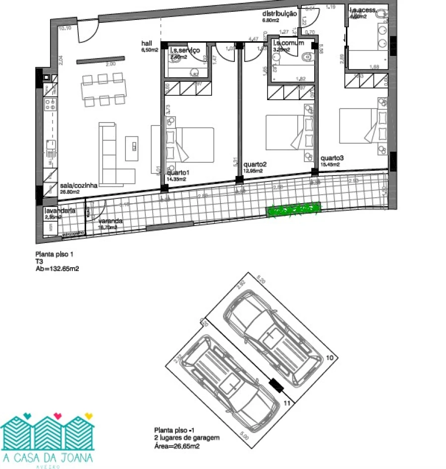 Apartamento T3 para Venda em Aradas Planta 1