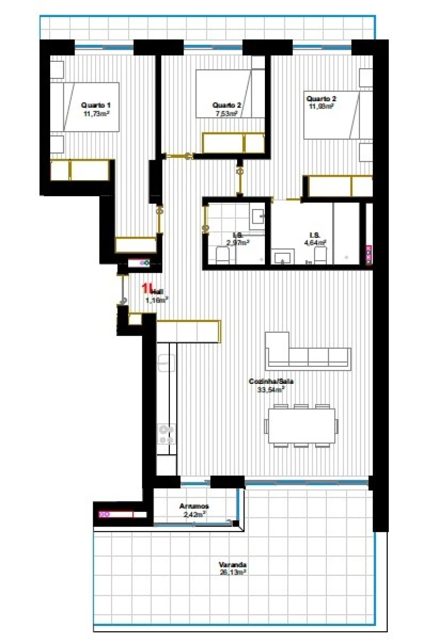 Apartamento T3 para Venda em Glória e Vera Cruz Planta 1