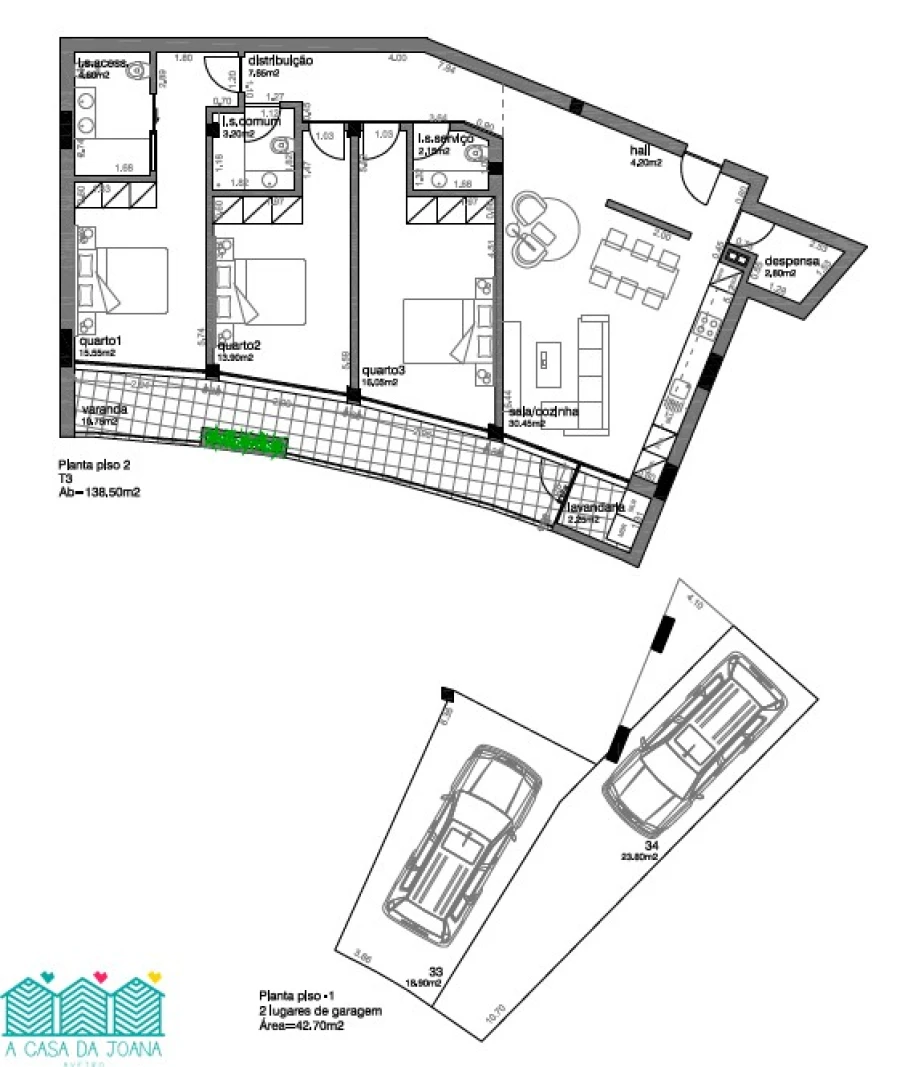 Apartamento T3 para Venda em Aradas Planta 1