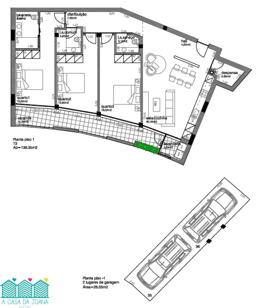 Apartamento T3 para Venda em Aradas Planta 1
