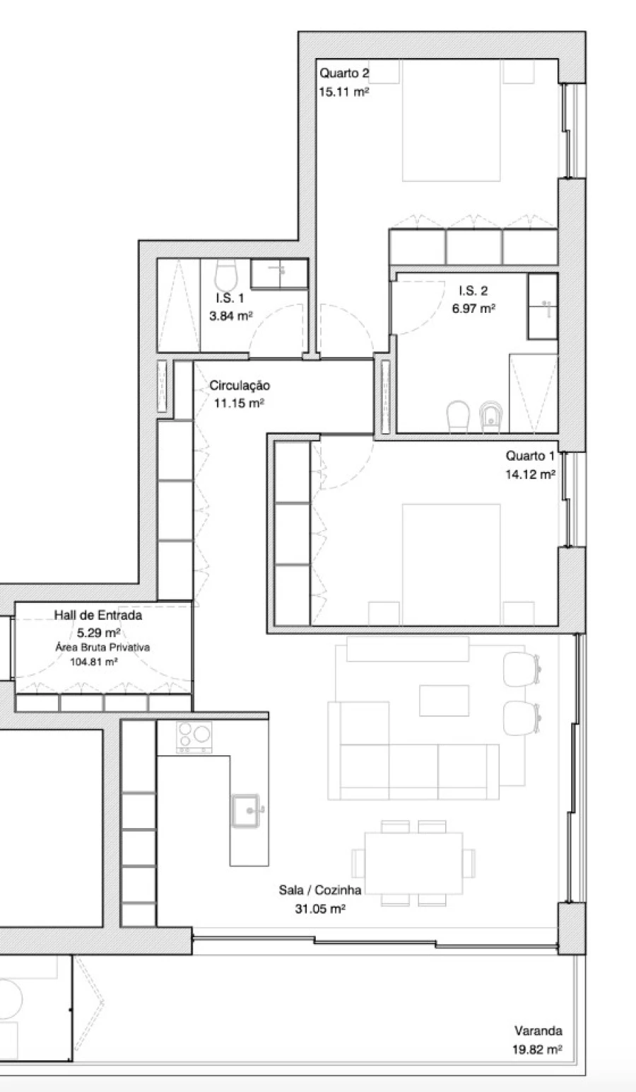Apartamento T2 para Venda em Glória e Vera Cruz Planta 1