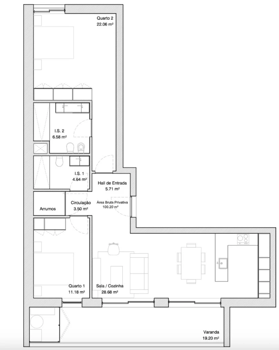 Apartamento T2 para Venda em Glória e Vera Cruz Planta 1