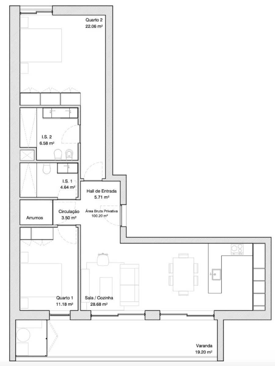 Apartamento T2 para Venda em Glória e Vera Cruz Planta 1