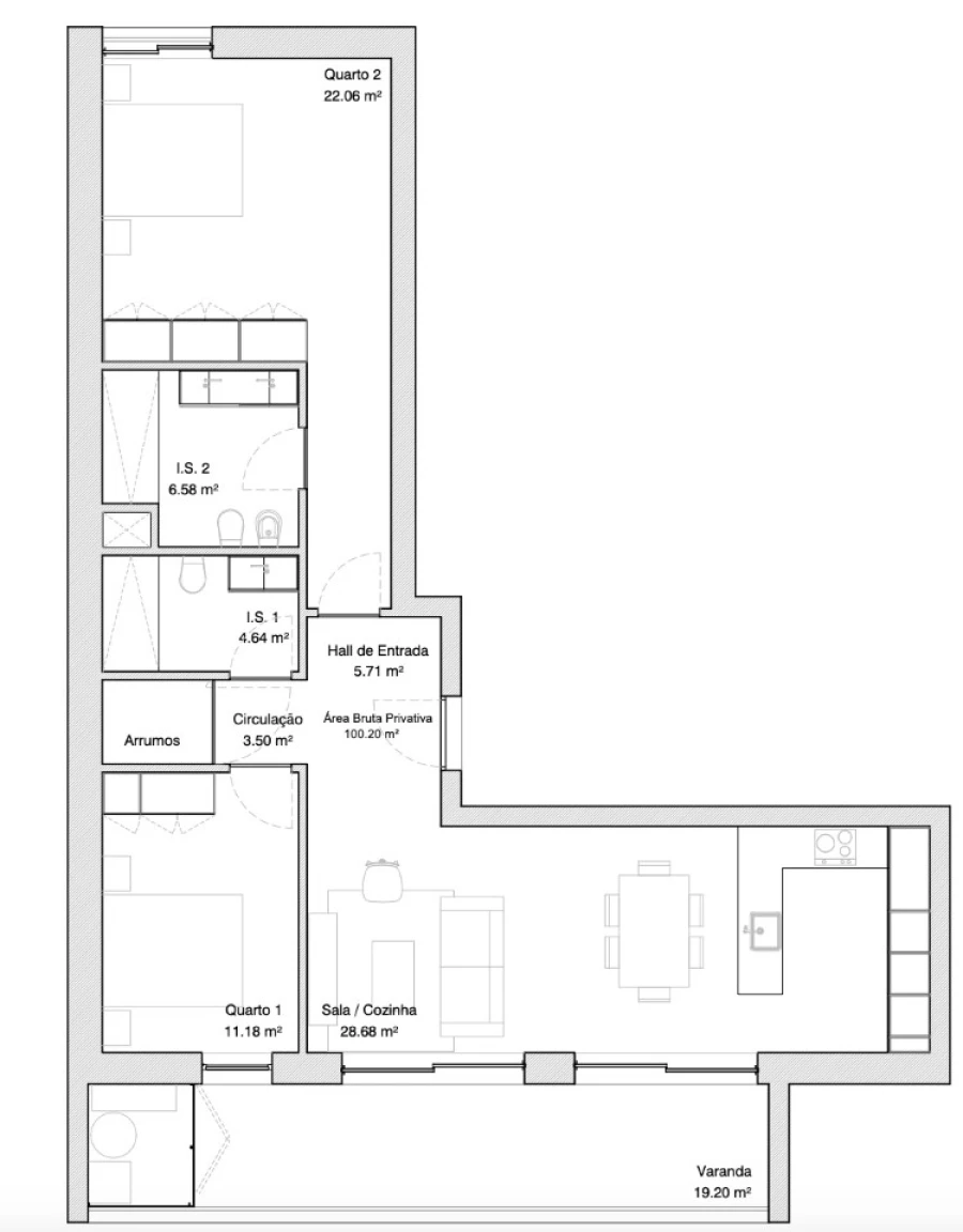 Apartamento T2 para Venda em Glória e Vera Cruz Planta 1